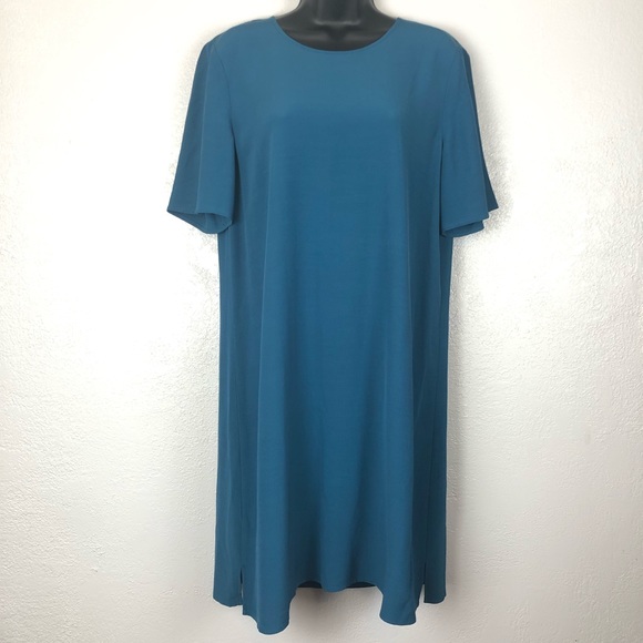EILEEN FISHER blue viscose shift dress Sz Small - Picture 2 of 15